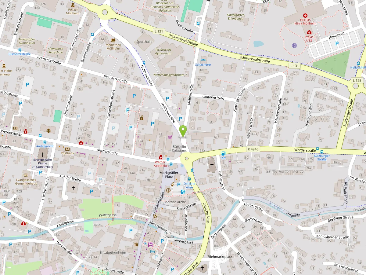 Karte: Praxis Müllheim, Moltkeplatz 5, 79379 Müllheim im Markgräflerland
